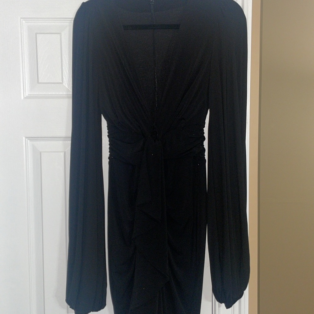 MIRA BLACK DEEP PLUNGE MIDI DRESS - Picture 15 of 15